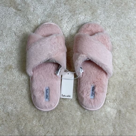 Splendid Shoes - SPLENDID Pink Faux Fur Crisscross Slip On Slippers Size 8-11